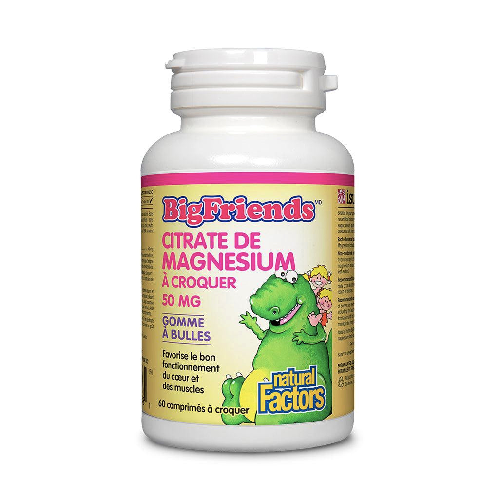 Citrate de magnésium 50mg - BigFriends - Natural Factors - 60 comprimés à croquer - Gomme Balloune